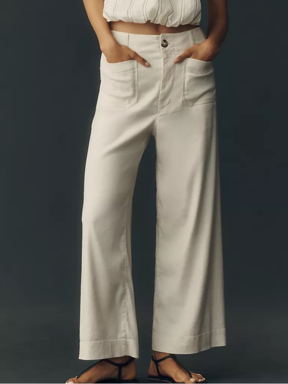 Maeve Anthropologie The Colette Wide Leg Linen Blend Ankle Crop Pants Ivory 30